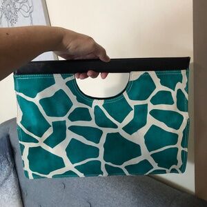 Vibrant teal zebra clutch handbag 15.5 inch x 11.5 inch